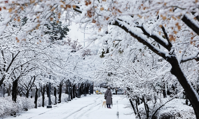 Walking on snow white trail