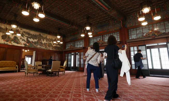 Interior of Changdeokgung Palace's hall opened