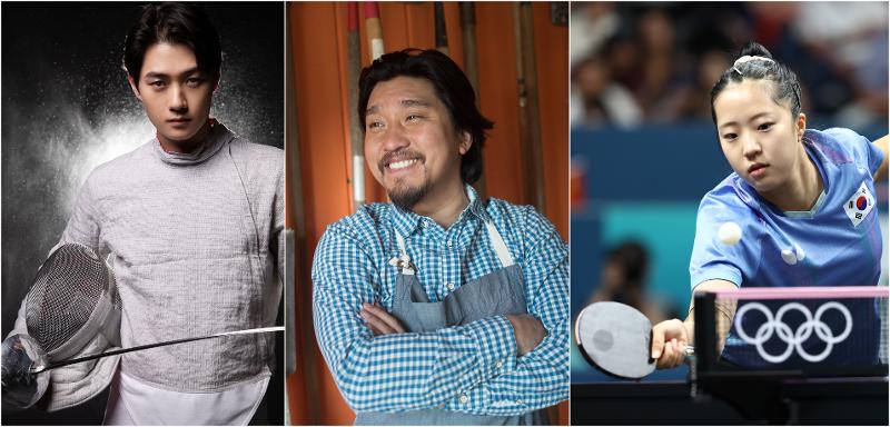 National fencer Oh Sanguk (left), Korean American chef Edward Lee (middle) and table tennis star Shin Yu-bin are the recipients of this year's Korea Image Awards. (Corea Image Communication Institute).